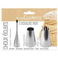 ScrapCooking - 3 spuitmonden voor spuitmonden en kool – spuitmonden van roestvrij staal van professionele kwaliteit – spuitzakken – decoratie voor taarten en desserts – 1831