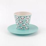 IDRINK® - Set met mok, schotel en lepel van RPET | Leuk milieuvriendelijk cadeau | (PANDA)