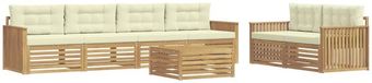 vidaXL Ensemble de canapé d'extérieur 7 pièces Blanc et crème Acacia massif