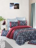 Nuit Des Rêves Luxe Satijnen Single XXL Quilt Cover Set, 155 x 220 cm, 100% Katoen, 210 Thread Count, Rood/Black/Light Blue, Machine Wasbaar, Elegant Design