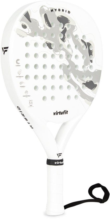 VirtuFit Hybrid Padel Racket - Wit - Grijs - Competitiespeler - Druppelvormig Blad - 365-375 gram