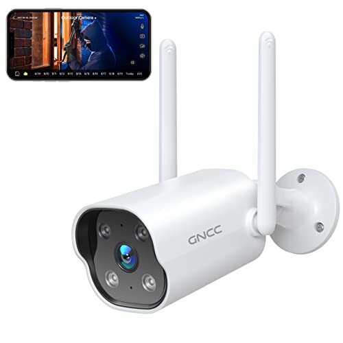 GNCC T1Pro 2K bewakingscamera voor buiten, wifi, IP-camera, bewaking met smart bewegings-/ruisherkenning, tweeweg-audio, IP65 weerbestendig, werkt met iOS/Android, compatibel met Alexa