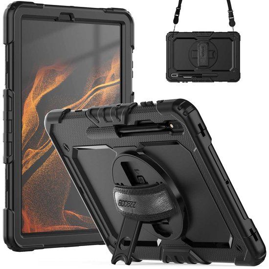 Accezz Tablet Hoes - Geschikt voor Samsung Galaxy Tab S7 FE / Galaxy Tab S7 Plus / Galaxy Tab S8 Plus - Backcover Shoulder Strap - Zwart
