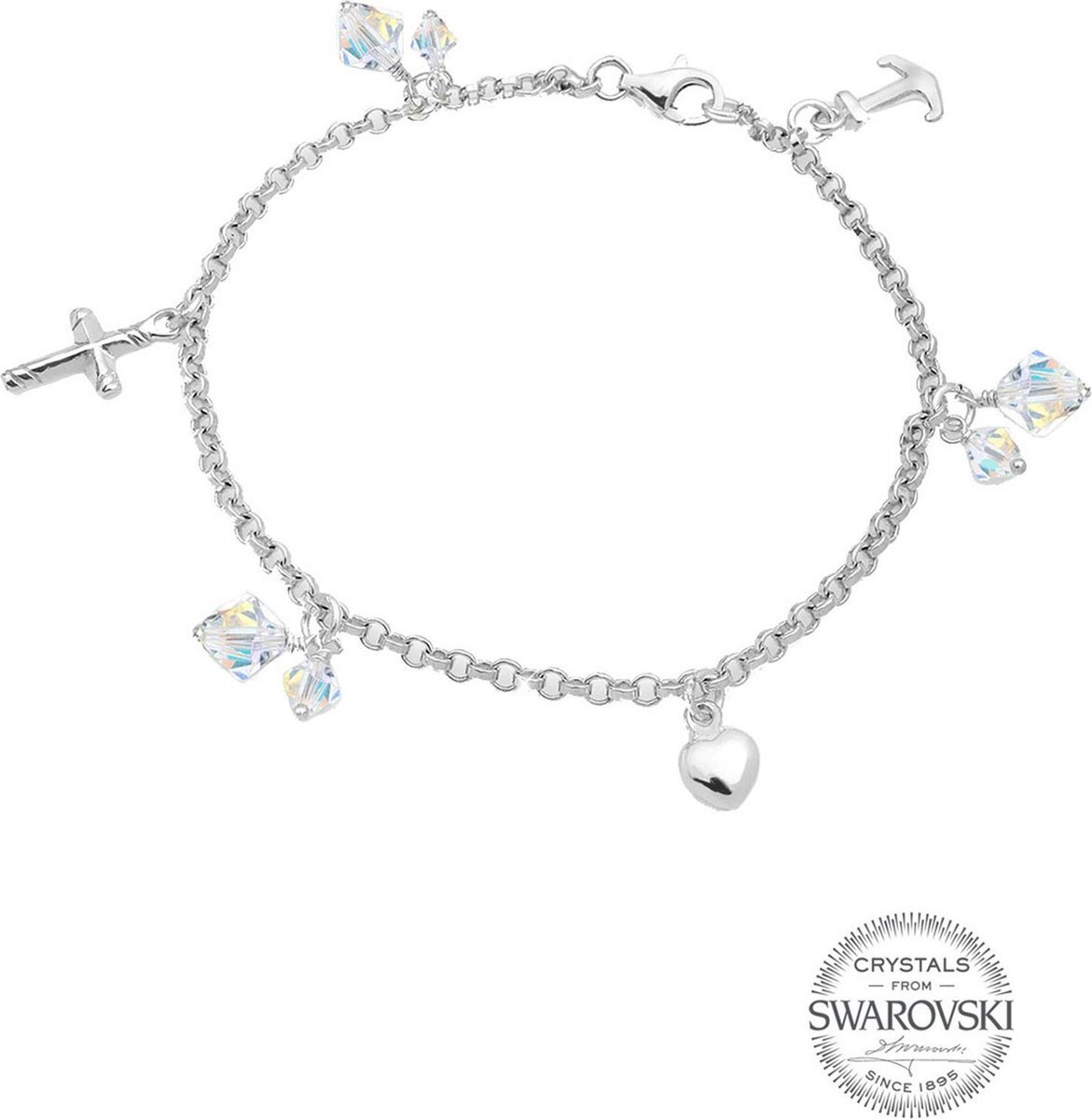 Elli Armband Dames Kruis Hart Anker met SwarovskiÂ® Kristallen in 925 Sterling Zilver