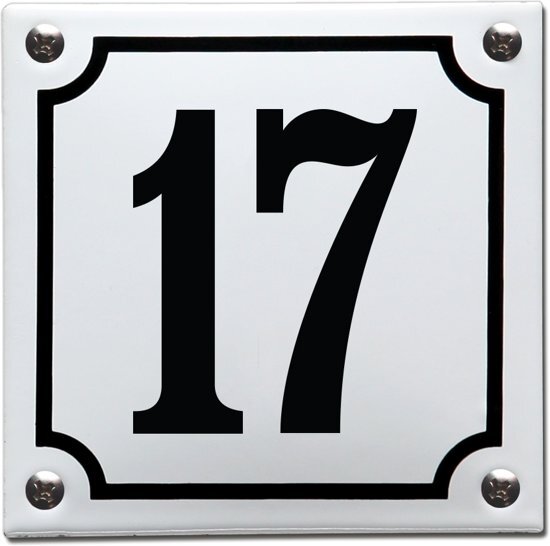 EmailleDesignÂ® Emaille huisnummer wit/zwart nr. 17