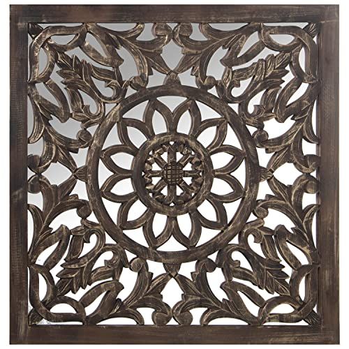DRW Retablo Vierkant - MDF-hout - Spiegel - Bruin - 90x90cm