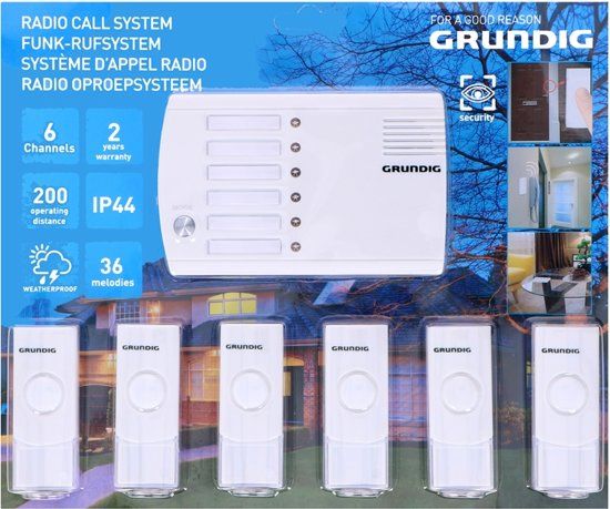 Grundig Draadloze Deurbel - Oproepsysteem met 6 Zenders - 200M Bereik - IP44 - Kantoor en Thuis