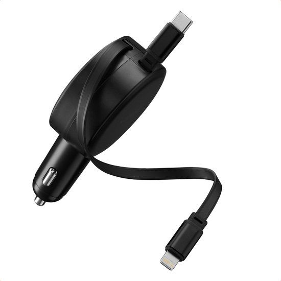Accezz Autolader met uittrekbare kabels - USB-C / geschikt voor Lightning - 57W - Zwart