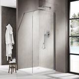 FortiFura Galeria Inloopdouche - 110x200cm - Afgeronde Glaswand - Rechts - Ribbel Glas - Wandarm - PVD - Geborsteld Gunmetal (Antraciet)