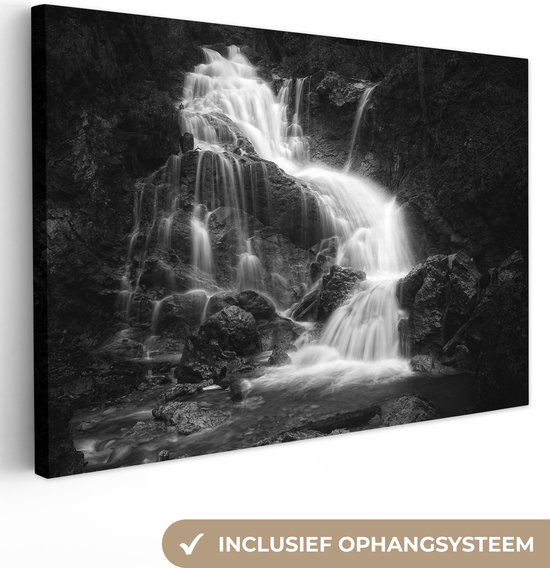 OneMillionCanvasses Canvas schilderij - Waterval - Stenen - Natuur - 90x60 cm