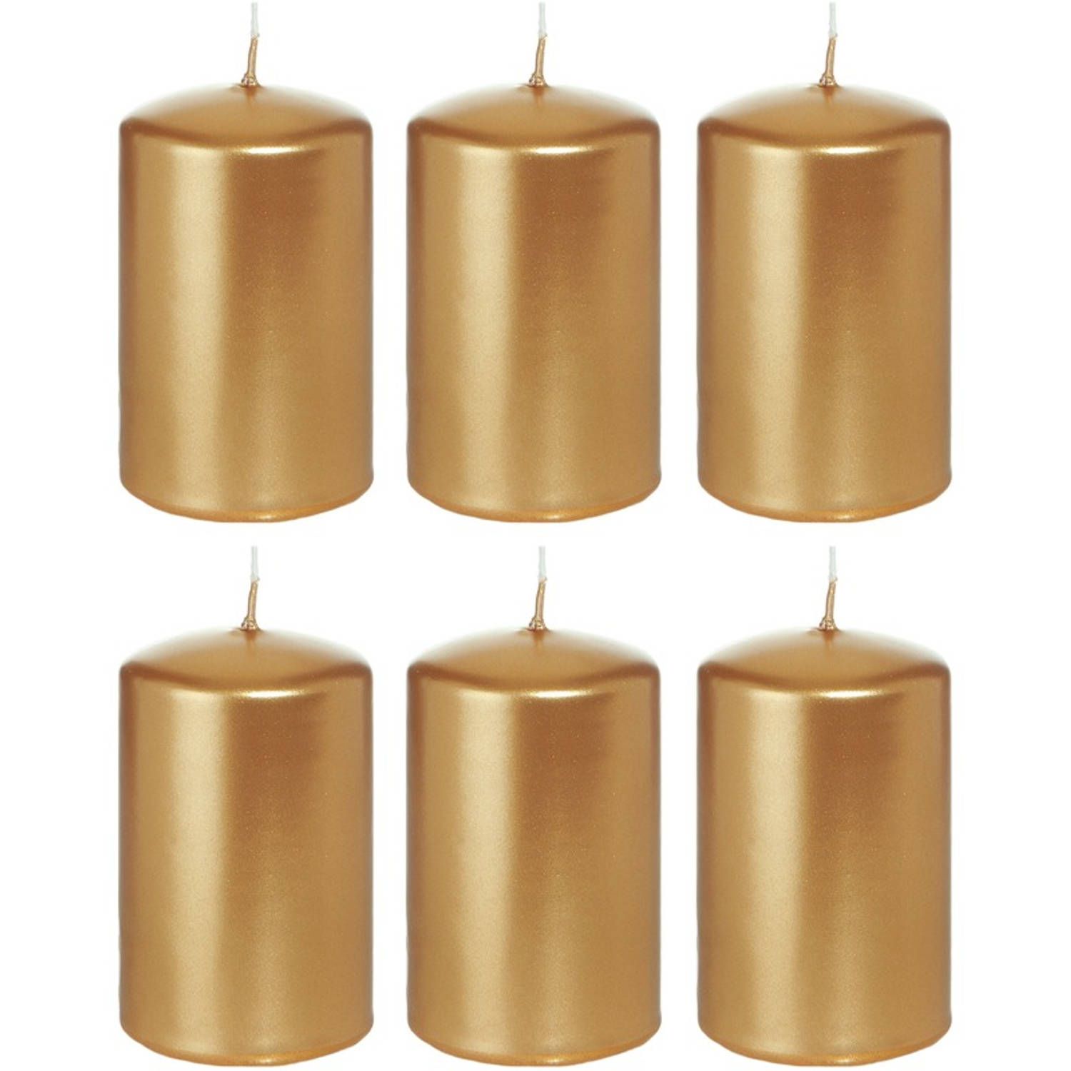 Trend Candles 6x Gouden cilinderkaarsen/stompkaarsen 5 x 8 cm - Geurloos - Goudkleurig