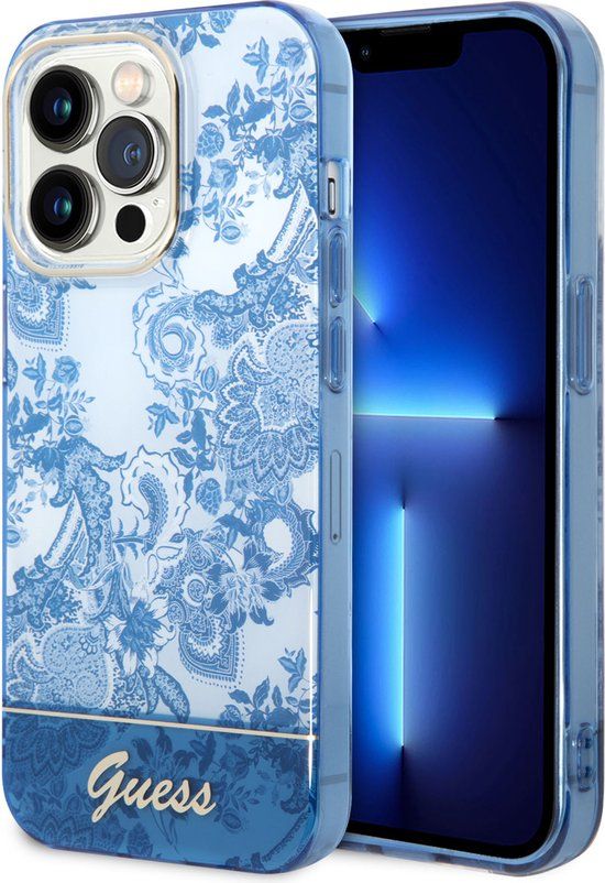 Guess Toile de Jouy Back Case - Blauw - Geschikt voor Apple iPhone 14 Pro
