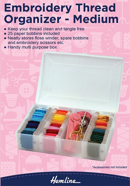 Hemline Opbergdoos voor Borduurgaren - Medium - 18 x 12 x 4cm - Blanc