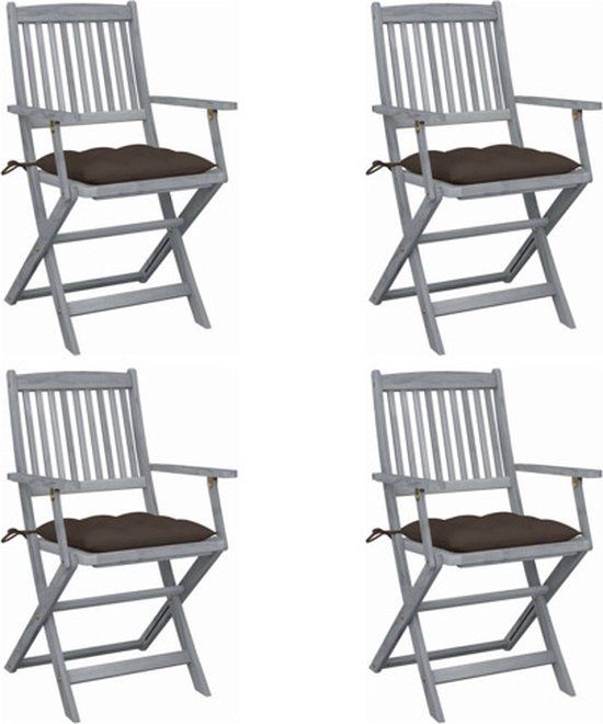 vidaXL Set van 4 Klapstoelen met Kussens, Massief Acaciahout, Taupe