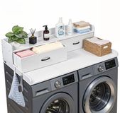 Vevor Wasmachine en Droger Bovenplaat met Schroef, 137 X 69,9 cm Houten Wassers en Drogers Bovenplaat met 2 Laden & Hooks, Waskamers Bovenplaat voor Waskamers Pantry Counter Organisatie en Opslag, Wit