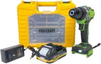 Procraft PA18Pro2-1B-C accuboormachine 20 V 30 Nm borstelloos + 1x accu 2,0 Ah + oplader + 13-delige bitset + koffer