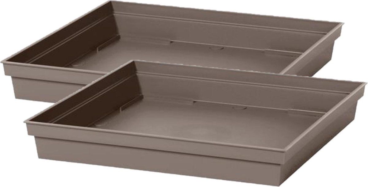 EDA Toscane Taupe Vierkante Bloempot Onderschalen - 4 Stuks - L33 x B33 x H5 cm - Kunststof