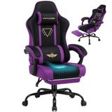 GTPLAYER Gaming stoel, ergonomische gaming fauteuil, bureaustoel met stoffen bekleding, veren kussen, verbonden armleuningen en voetsteun, draagvermogen 150 kg, links