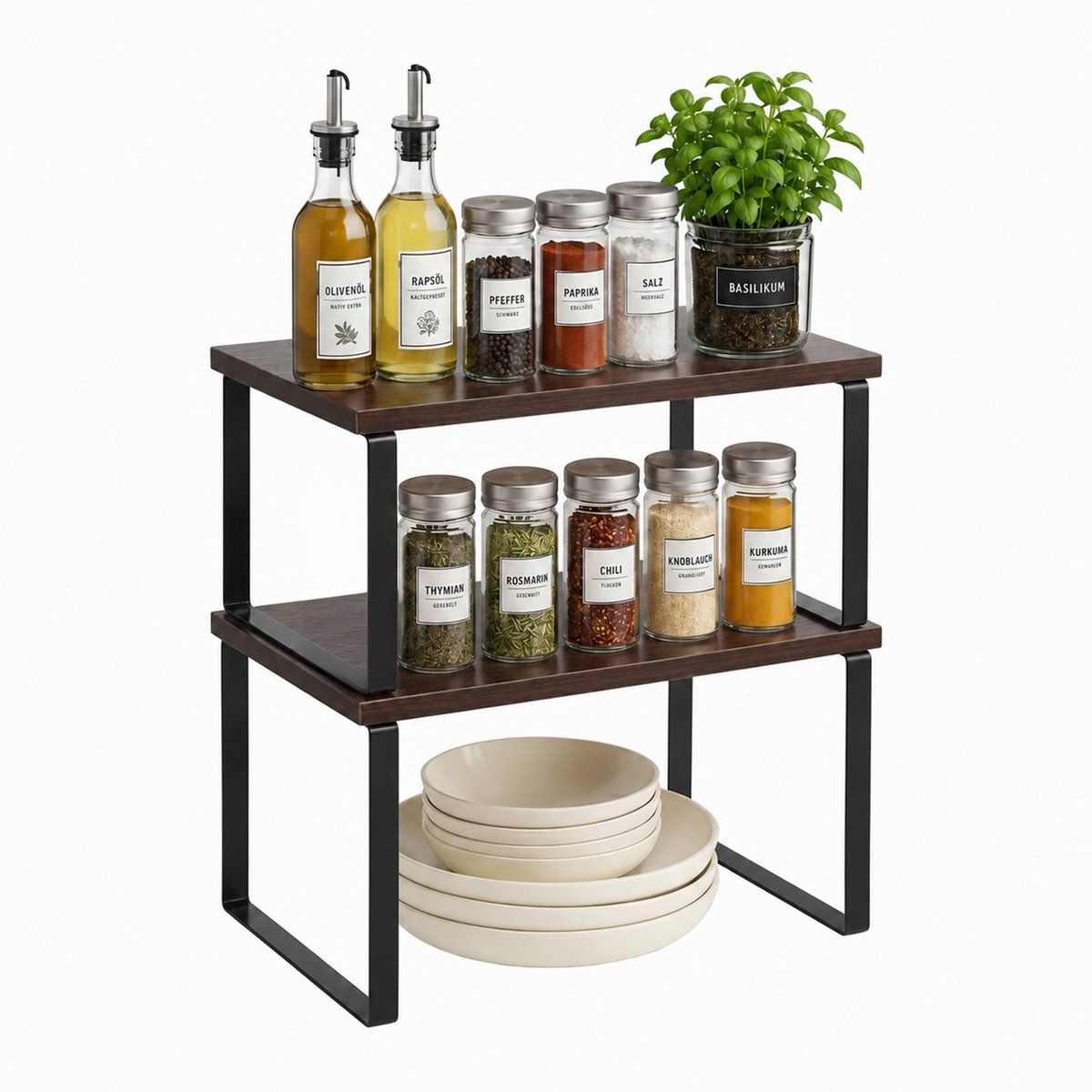 Relaxdays kruidenrek, set van 2, bruin-zwart