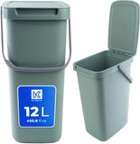 Kadax Afvalemmer, groen, 12 liter, kunststof, met deksel en handvat