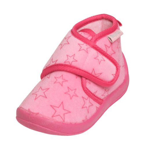 Playshoes Pantoffels Sterrendessin Klittenband Roze/Donkerroze