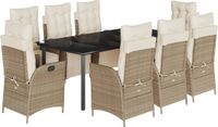 vidaXL 9-delige tuinset met kussens, beige, van polyrotan