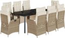 vidaXL 9-delige tuinset met kussens, beige, van polyrotan