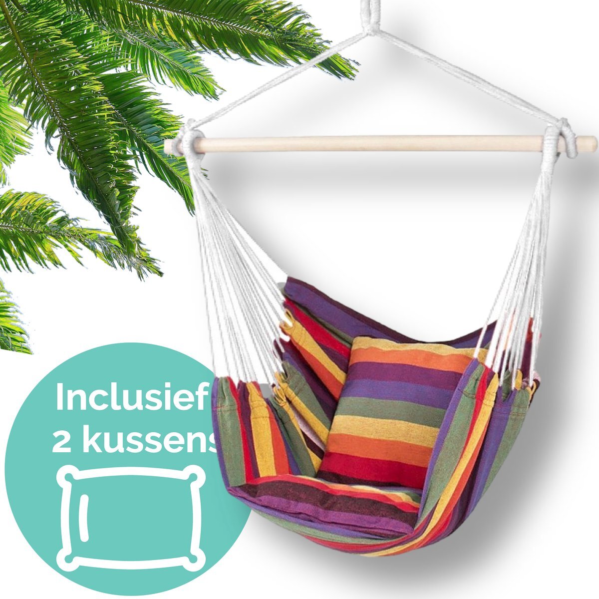 HomeShopXL Hangstoel voor Binnen of Buiten - Incl. 2 Kussens - Regenboog
