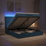 Prolenta Maison Exclusive Lit Ottoman avec matelas et éclairage LED, bleu foncé, 140 x 200 cm, revêtement en velours