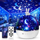 Night One Fire Nachtlampje voor baby's, projector met sterrenhemel, 8 films, nachtlampje voor kinderen, Bluetooth, nachtlampje met muziek en licht, 360 graden draaibaar, op afstand bestuurd nachtlampje voor kinderen, nachtkastlamp, Kawaii decoratie voor slaapka
