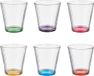 Vivalto Waterglazen/drinkglazen Colorama - 6x stuks - transparant/kleurenmix bodem - 310 ml - 9 x 9 cm