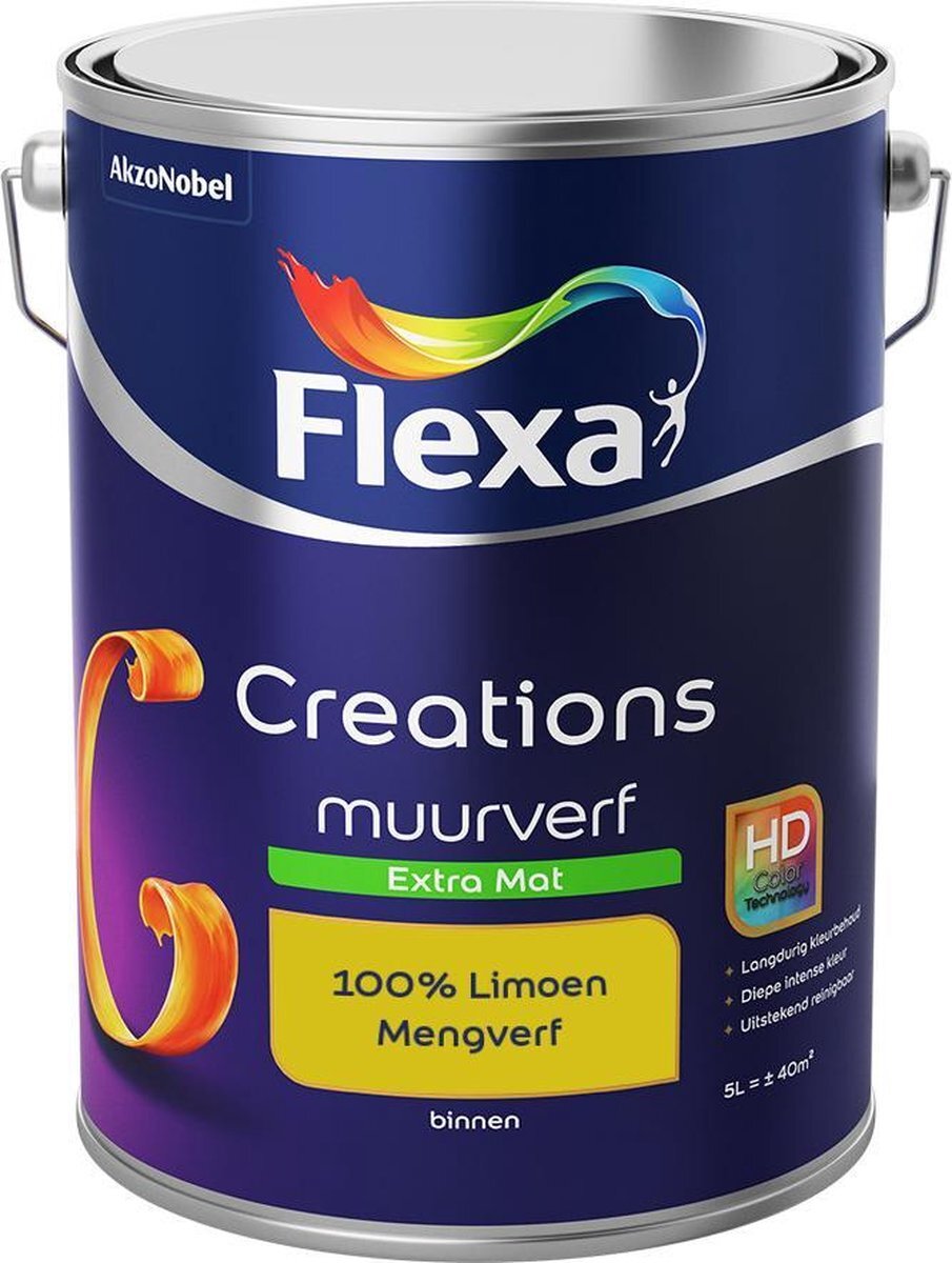 FLEXA Creations Muurverf - Extra Mat - Mengkleuren Collectie - 100% Limoen - 5 liter