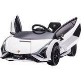 Homcom Voiture Électrique Enfant 12V avec Télécommande 2,4G, 2 Moteurs, Phares LED, Klaxon, Musique, Blanc, pour Enfants 3-5 Ans