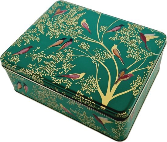 Sara Miller London Bewaarblik Vogels - Groen - Rechthoek - Blik - 19,5 x 15,4 x 7,5 cm -