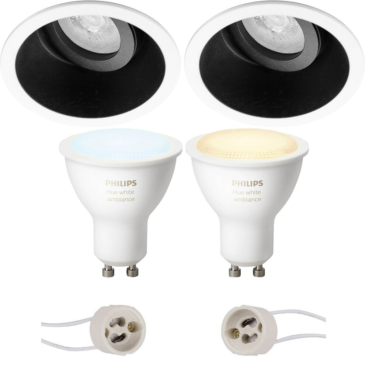 BES LED Pragmi Zano Pro - Inbouw Rond - Mat Zwart/Wit - Kantelbaar - Ø93mm - Philips Hue - LED Spot Set GU10 - White Ambiance - Bluetooth