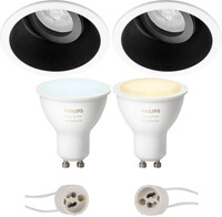 BES LED Pragmi Zano Pro - Inbouw Rond - Mat Zwart/Wit - Kantelbaar - Ø93mm - Philips Hue - LED Spot Set GU10 - White Ambiance - Bluetooth