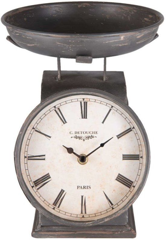 Clayre & Eef Klok in vorm van keukenweegschaal zwart ijzer - 8717459589711