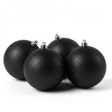 Billiet - Vanlaere 4x Boules de Noël noires en plastique 10 cm - Glitter