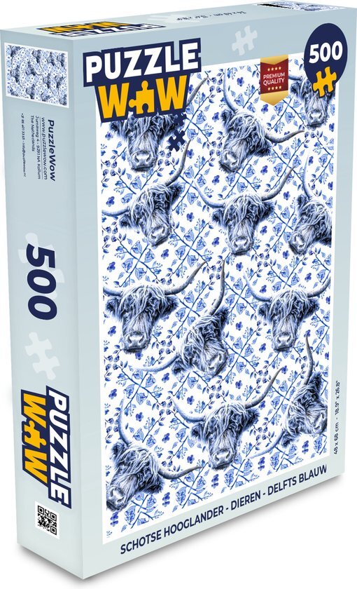 MuchoWow Puzzel Schotse hooglander - Dieren - Delfts blauw - Legpuzzel - Puzzel 500 stukjes