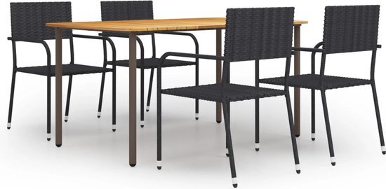 vidaXL 5-delige Tuinset poly rattan zwart