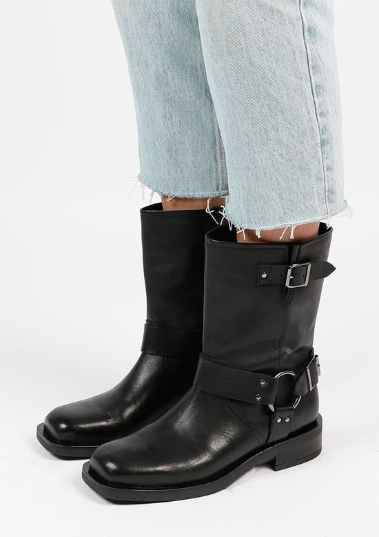 Sacha - Dames - Zwarte buckle biker enkelboots - Maat 42