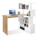 Meerveil Computertafel, L-vormig, hoekbureau, met 360 graden draaibare boekenkast voor werkkamer, woonkamer, kantoor, 157 x 45 x 130,5 cm, eiken (tafelblad) en wit (rek)