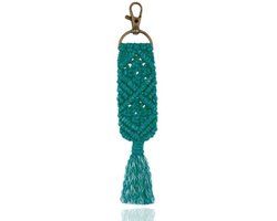 Deja Jewels Lookinggoodtoday Geknoopte Boho Sleutelhanger Handgemaakt Groen van Katoen en Metaal