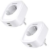 GHome Smart Met USB 16 A, wifi-stopcontact met stroomverbruik meten, met app-afstandsbediening, werkt met Alexa, Google Assistant, spraakbesturing en timer, verpakking van 2, wit