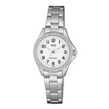 Q&Q C223J204Y - Horloge - Analoog - Vrouwen - Dames - Stalen band - Rond - Metaal - Cijfers - Zilverkleurig - Wit