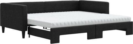 vidaXL Slaapbank met onderschuifbed en matrassen 100x200 cm stof zwart