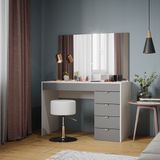 Vicco Kaptafel Elise, Wit/Grijs, 115 cm met spiegel en kruk