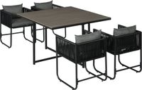 Gutent Dining Loungesets - 5 Delig - Polyratten - Eettafel - 4 Stoelen - Bijzettafel - Stijlvolle Eetgroep - Grijs