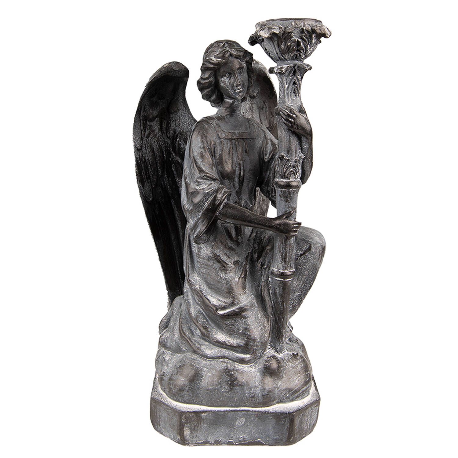 Clayre & Eef Kandelaar Engel - 29 cm - Grijs - Kunststof