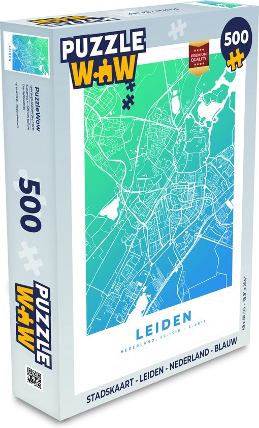 MuchoWow Puzzel Stadskaart - Leiden - Nederland - Blauw - Legpuzzel - Puzzel 500 stukjes - Plattegrond